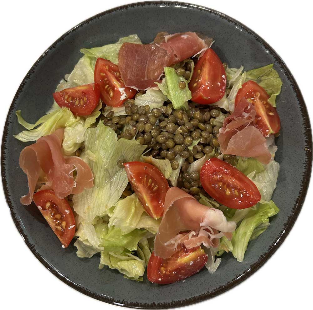 Салата от френска леща и прошуто